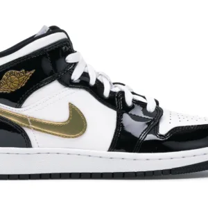 Jordan 1 Mid Patent Black White Gold (GS)