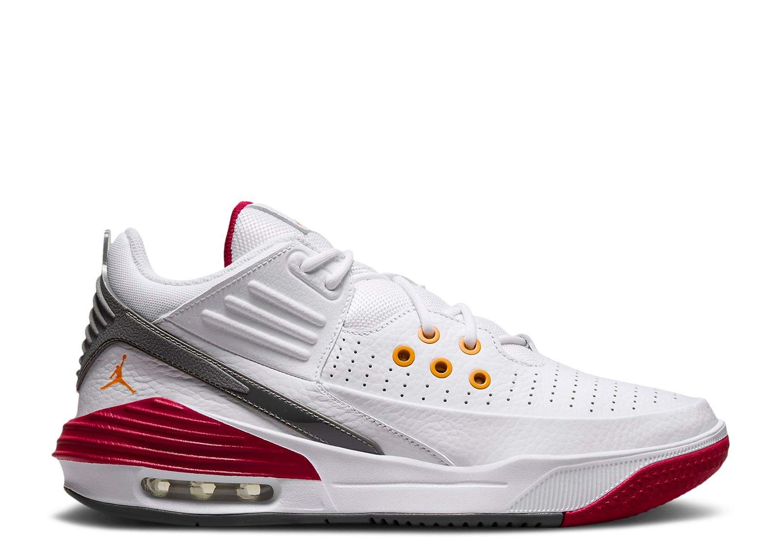 Jordan Max Aura 5 White Cardinal Red Classic Kicks